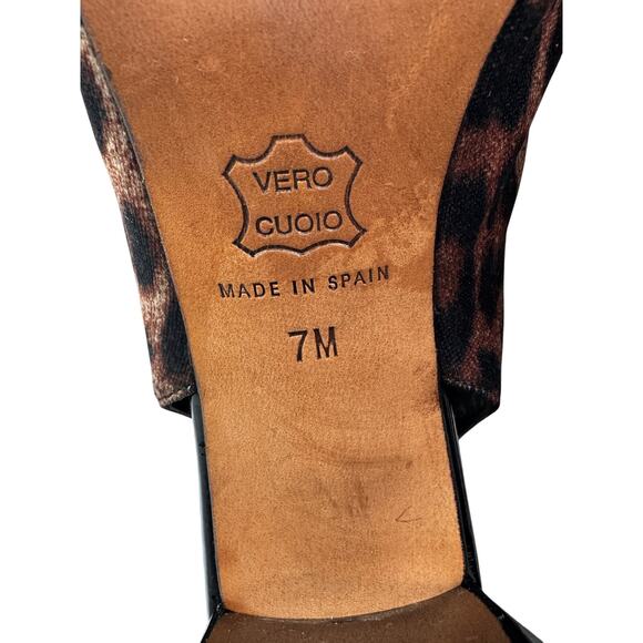 Donald J Pliner Mink Leopard & Black Patent Leather Peep Toe Slingback Heels 7 - Picture 10 of 10